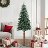 Arbre de Noël élancé avec bois véritable et neige Vert 150 cm