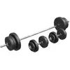 Gorilla Sports Set d'haltères 70 Kg avec disques revêtement plastique + barre longue noir 70kg