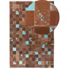 BELIANI Tapis Patchwork 140 x 200 cm en Peau de Vache Marron et Bleu Fait à la Main Aliaga