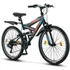 Vélo - LICORNE - VTT 26" Premium - Noir/Bleu/Orange - 21 Vitesses - Suspension Complète