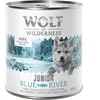 6x800g Little Junior Blue River poulet, saumon 0% céréales Wolf of Wilderness - Nourriture chiot