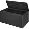 Deuba Coffre de rangement effet bois 120x46x57 cm Couvercle rabattable Stockage jardin rangement coussins outils
