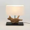 Holländer Lampe à poser Lipari, couleur bois/beige, hauteur 41 cm, lin