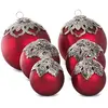 LOBERON Lot de 6 boules de Noël Valyn, rouge/argenté (12 x 12 x 13cm)
