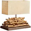 LOBERON Lampe à poser Caribou, lin/marron (15 x 40 x 39cm)