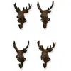 Loberon Lot de 4 patères Deer - Fonte - H/L/P env. 11/17.5/7 cm - Marron Vieilli