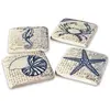 Loberon Lot de 4 dessous de verres Faune Marine, bleu/beige (10 x 10cm)