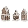 LOBERON Lot de 3 maisons décoratives Anyama, marron/blanc (11.5 x 15.5 x 21cm)