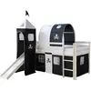HomeStyle4U Lit mezzanine avec Tunnel Tour Toboggan Rideau Pirate Noir 90x200
