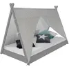 Homestyle4u Lit Tipi Enfant 90x200 Tissu Gris étoilé