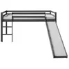 HOMESTYLE4U Lit mezzanine gris pour enfants avec toboggan et echelle, 90 x 200 cm