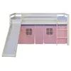 Lit mi-hauteur - HomeStyle4U - 2552 - Rose pâle - 2 places - Bois massif - Toboggan