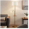 Lindby lampadaire Aovan, bronze, tablette, prise USB