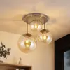 Lindby plafonnier Teeja, ambre, 3 lampes, Ø47cm, verre, E27