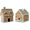 LOBERON Lot de 2 maisons décoratives Tarreau, marron/blanc (10 x 9 x 10cm)