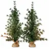LOBERON Lot de 2 sapins décoratifs Bohicon, vert/marron (32 x 32 x 70cm)