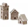 LOBERON Lot de 3 maisons décoratives Gabin, marron/blanc (5 x 6 x 15cm)