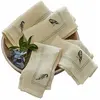 LOBERON Lot de 4 serviettes de table Taralga, crème/bleu (40 x 40cm)