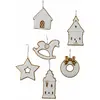 LOBERON Lot de 6 décorations à suspendre Roéline, blanc/marron (6.5 x 1 x 7cm)