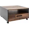 TRENDS INTERNATIONAL Table basse carré - Panneaux de particules - Décor bois vieilli et gris - Double plateau -1 Tiroir - L70 x P70 x H40 cm