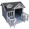 WILTEC Niche de chien en gris Maison de luxe XL Bois Balcon Jardin Terrasse Chien