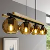 Lindby suspension Enrique, amber, 4 lampes, verre, bois, E27