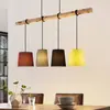 Lindby Suspension Moskau , multicolore, textile, bois, E27, 116 cm