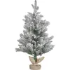 Beliani Petit Sapin de Noël Vert Artificiel Glacé Sac en Jute Pré-Allumé 90 cm Maligne
