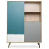 FINORI Buffet haut scandinave ARUBA Chêne, bleu, gris et blanc