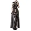 Grey Velvet Robe Longue  & Bas Col Dentelle 15264 Romantic Noire