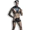 Saresia Costume 3 Pièces Policier Sexy Wetlook Noir
