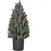 HOMCOM Arbre de Noël Artificiel Petit Sapin de Noël de Table 170 Branches Design enneigé Mini Sapin de Noël avec Socle Plastique Baies Pommes de pin PE PVC Vert Ø27 x 47 cm