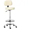 HOMCOM Tabouret de Bar Pivotant Réglable en Hauteur avec Roulettes en Cuir PU Chaise de Bureau 360° Avec Dossier Rembourré Beige 56x57x104-127cm