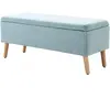 HOMCOM Banc rembourré avec espace de rangement, banc-lit avec revêtement en lin, bois de caoutchouc, vert clair 110x39x45cm
