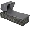 Outsunny Chaise longue en rotin polymère avec auvent Transat réglable Lit de jardin en rotin Mobilier de jardin avec coussins Gris 195x65x40cm