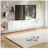 Wohnling Meuble TV suspendu 3 portes 160x30x30 cm effet marbre blanc - KYONI