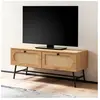 Meuble TV 2 tiroirs 100x40x45 cm effet chêne et rotin - VITEL