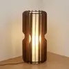 Lucande Lampe sur pied Juneta, 75 cm, marron, bois, textile
