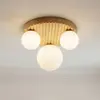 Plafonnier Lindby Mori, Ø 34 cm, G9, naturel/blanc, bois/verre