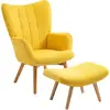 HOMCOM Fauteuil d'oreille avec tabouret Kord-72L X 80W x 101H cm-Jaune