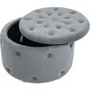 HOMCOM Pouf rond avec espace de rangement, design matelassé avec bouto...