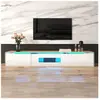 DREAMMESPACE Meuble TV haute brillance, 180x30x35cm, couleurs assorties noir et blanc, avec éclairage LED à changement de couleur, blanc