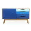 PARIS PRIX Buffet 4 Tiroirs & 1 Porte "Avon" 128cm Chêne & Bleu Foncé