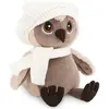 Peluche Hibou Avec Bonnet Blanc Et Écharpe 20 Cm Marron