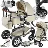 TECTAKE Poussette combinée 2-en-1 pliable avec harnais à 5 points, frein, arceau de sécurité et dragonne gris/beige