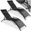 TECTAKE Lot de 2 transats en acier réglables 5 positions coussin de tête noir