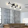 JUST LIGHT. Plafonnier Loki, à 6 lampes, noir, fer, verre