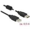 Câble USB DELOCK - 0.5m - 2xUSB 2.0-A - Double blindage - Noir