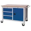 Établi l.1250xP750xH935mm hêtre Multiplex lichtgrau / signalblau nbre. tiroirs 3 nbre. portes 1