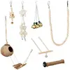 Relaxdays Lot de 7 jouets pour oiseaux, accessoires de cage, perruches, canaris, calopsittes, nichoir, perchoir, nature